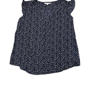 Fun2fun Navy Floral Blouse, sleeveless ruffle, XL V Neck Lightweight